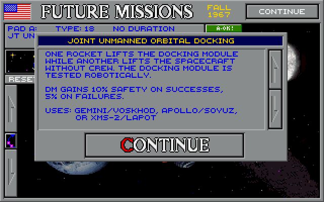 Future Missions with mission description pop-up